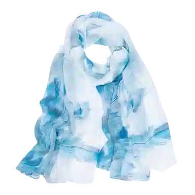 一米画纱 清新飘逸国风真丝雪纺喷绘沙巾气质仙仙花卉印花旅游拍照 桑蚕丝 丝巾 女款