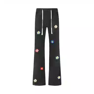 【3D立体线绒刺绣】布客行 美式高街显腿长显高显瘦修身纯色微喇复古弯刀水洗弹力松紧腰抽绳透气百搭阔腿直筒休闲长裤牛仔裤 男女同款