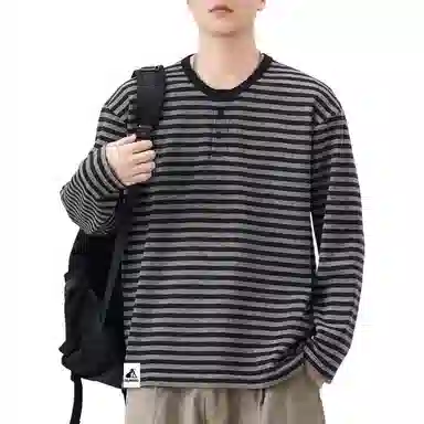 帝狼牛 基础款条纹圆领长袖上衣复古美式小众简约宽松休闲百搭打底 卫衣 男女同款