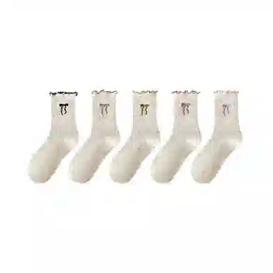 莫代尔 柔软亲肤高弹透气蝴蝶结花边设计长袜波点可爱少女心堆堆袜日常百搭时尚潮流高筒袜 女款