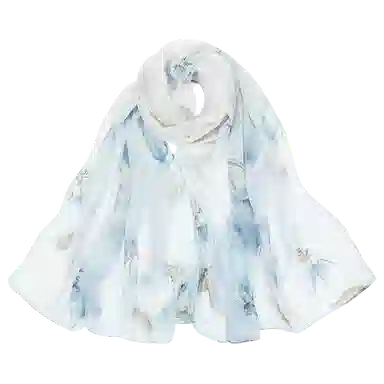 一米画纱 清新飘逸国风真丝雪纺喷绘沙巾气质仙仙花卉印花旅游拍照 桑蚕丝 丝巾 女款