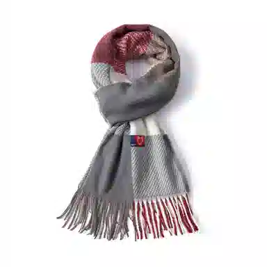 红豆 拼色时尚简约条纹格子保暖流苏 聚酯纤维 绒线围巾 男女同款情侣款