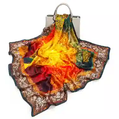 一米画纱 轻奢复古花卉图案花萝真丝喷绘优雅气质丝绸旗袍 桑蚕丝 丝巾 女款