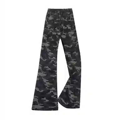 【3D立体彩骨刺绣】布客行 美式高街显腿长显高显瘦迷彩重工斜切拼接微喇复古水洗弹力松紧腰抽绳直筒牛仔裤百搭阔腿长裤休闲裤 男女同款