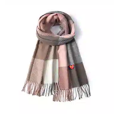 红豆 拼色时尚简约条纹格子保暖流苏 聚酯纤维 绒线围巾 男女同款情侣款