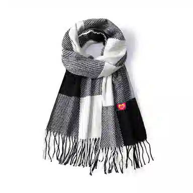 红豆 拼色时尚简约条纹格子保暖流苏 聚酯纤维 绒线围巾 男女同款情侣款
