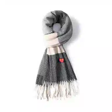 红豆 拼色人字纹流苏时尚百搭保暖披肩 围脖 聚酯纤维 绒线围巾 男女同款情侣款