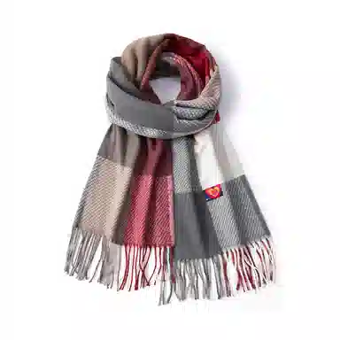 红豆 拼色时尚简约条纹格子保暖流苏 聚酯纤维 绒线围巾 男女同款情侣款