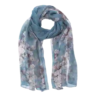 一米画纱 清新飘逸国风真丝雪纺喷绘沙巾气质仙仙花卉印花旅游拍照 桑蚕丝 丝巾 女款