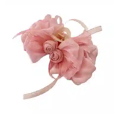 彤彤兔 玫瑰大号蝴蝶结飘带法式盘发鲨鱼夹后脑勺发卡头饰#好运 布艺 发夹 女款