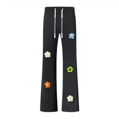 【3D立体线绒刺绣】布客行 美式高街显高显瘦修身弹力松紧腰抽绳微喇复古水洗弯刀透气百搭阔腿直筒亲肤长裤针织运动卫裤休闲裤 男女同款