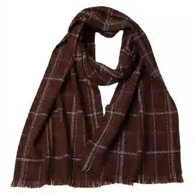 红豆 方格条纹保暖时尚百搭 羊绒 绒线围巾 男女同款情侣款