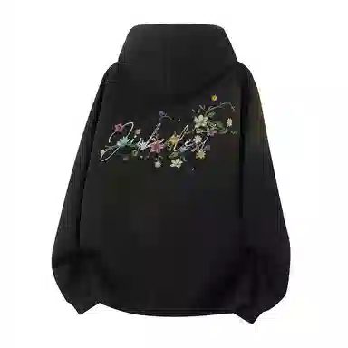 金贝勒 重磅美式复古潮流手绘仿刺绣植物花卉签名字体字母印花基础款简约时尚宽松休闲百搭潮牌长袖落肩套头连帽卫衣 男女同款