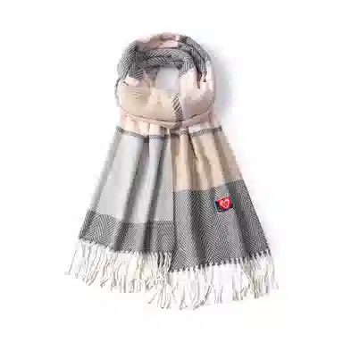 红豆 拼色人字纹流苏时尚百搭保暖披肩 围脖 聚酯纤维 绒线围巾 男女同款情侣款