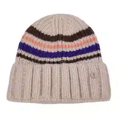 山一丸 针织保暖小众拼色 聚酯纤维 绒线帽 女款