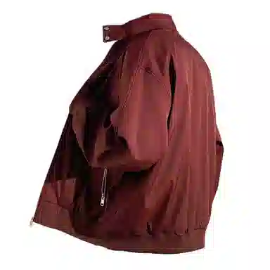 半空山 美式高街纯色简约立体解构线条格纹拼接领口褶皱高级感设计挺括有型飞行教练宽松舒适百搭立领夹克外套 男女同款