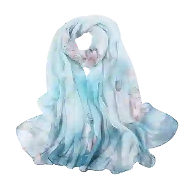 一米画纱 清新飘逸国风真丝雪纺喷绘沙巾气质仙仙花卉印花旅游拍照 桑蚕丝 丝巾 女款