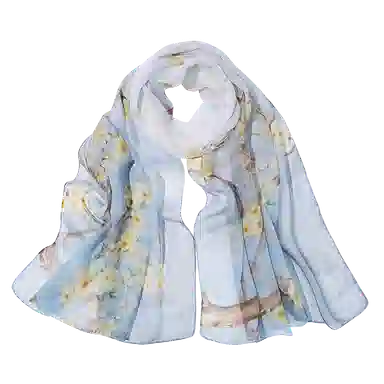 一米画纱 田园花卉轻盈飘逸中式浪漫雪纺真丝沙巾丝滑细腻披肩 桑蚕丝 丝巾 女款