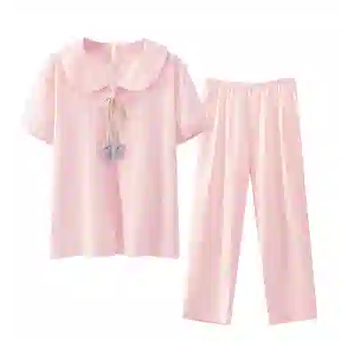 欧迪芬 新疆棉双层提花舒适柔软透气可爱甜美轻盈清新迷人柔美吸湿排汗宽松版型带杯垫可外穿家居服睡衣套装 女款