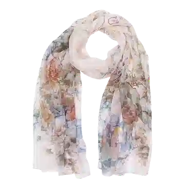 一米画纱 清新飘逸国风真丝雪纺喷绘沙巾气质仙仙花卉印花旅游拍照 桑蚕丝 丝巾 女款