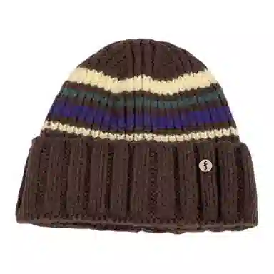 山一丸 针织保暖小众拼色 聚酯纤维 绒线帽 女款