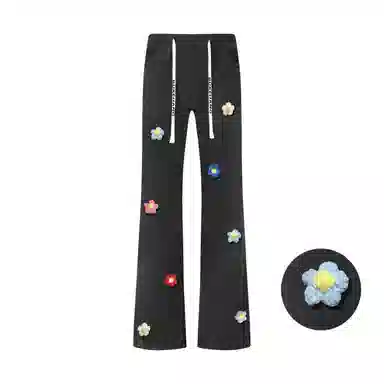 【3D立体线绒刺绣】布客行 美式高街显腿长显高显瘦修身纯色微喇复古弯刀水洗弹力松紧腰抽绳透气百搭阔腿直筒休闲长裤牛仔裤 男女同款