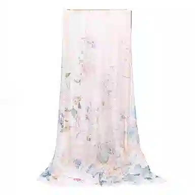 一米画纱 清新飘逸国风真丝雪纺喷绘沙巾气质仙仙花卉印花旅游拍照 桑蚕丝 丝巾 女款