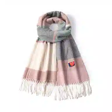 红豆 拼色人字纹流苏时尚百搭保暖披肩 围脖 聚酯纤维 绒线围巾 男女同款情侣款