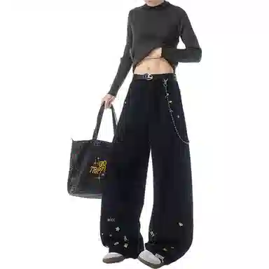 【300斤大码可穿】赫赫良衣 美式复古痞帅高街少年感高档弯刀阔腿宽松显高显瘦显腿长时尚舒适百搭保暖长裤小众高级感潮牌休闲裤 男女同款