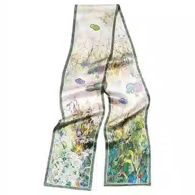 一米画纱 时尚百搭真丝双层喷绘飘带优雅气质长条领巾轻盈装饰 桑蚕丝 丝巾 女款