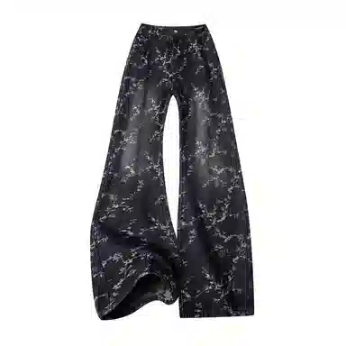 【提花万针刺绣黑牛】布客行 美式高街水洗花卉显高显瘦修身直筒垂感柔软舒适休闲百搭无性别主义微喇阔腿纽扣松紧腰牛仔裤 男女同款