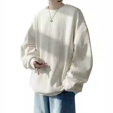 洋气先生 个性简约正肩设计感小众高级感穿搭重磅时尚潮流宽松百搭学生通勤春秋季港风提花长袖圆领套头上衣美式复古打底卫衣 男女同款