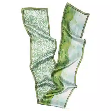 一米画纱 时尚百搭真丝双层喷绘飘带优雅气质长条领巾轻盈装饰 桑蚕丝 丝巾 女款