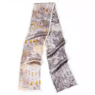 一米画纱 时尚百搭真丝双层喷绘飘带优雅气质长条领巾轻盈装饰 桑蚕丝 丝巾 女款