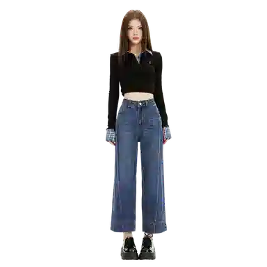 淑好百 大码梨形身材显瘦中低腰牛仔裤 女款