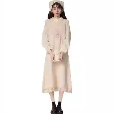 轻迎 甜美可爱小猫无袖针织连衣裙学生搭配圆领长袖衬衫裙装套装 女款