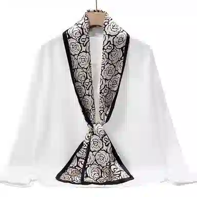 一米画纱 时尚百搭真丝双层喷绘飘带优雅气质长条领巾轻盈装饰 桑蚕丝 丝巾 女款