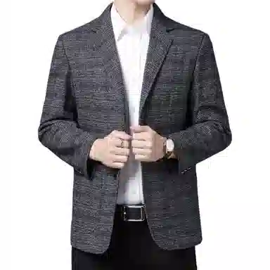 老爷车 男装春秋季时尚洋气商务绅士立体设计经典格子外套西装 男款