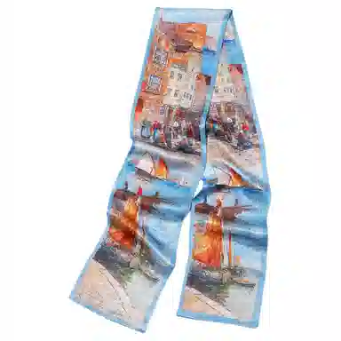 一米画纱 时尚百搭真丝双层喷绘飘带优雅气质长条领巾轻盈装饰 桑蚕丝 丝巾 女款