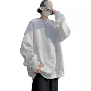 洋气先生 个性简约正肩设计感小众高级感穿搭重磅时尚潮流宽松百搭学生通勤春秋季港风提花长袖圆领套头上衣美式复古打底卫衣 男女同款