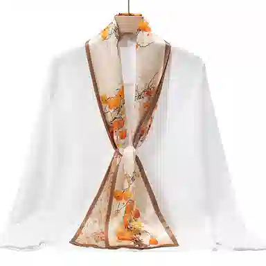 一米画纱 时尚百搭真丝双层喷绘飘带优雅气质长条领巾轻盈装饰 桑蚕丝 丝巾 女款