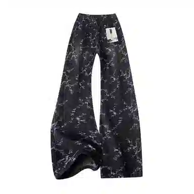 【提花万针刺绣黑牛】布客行 美式高街水洗花卉显高显瘦修身直筒垂感柔软舒适休闲百搭无性别主义微喇阔腿纽扣松紧腰牛仔裤 男女同款