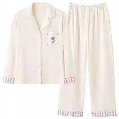 莫代尔 春秋季个性时尚百搭轻柔亲肤透气细腻长袖长裤家居服可外穿女士睡衣套装 女款