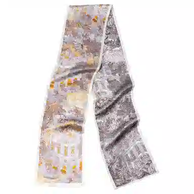 一米画纱 时尚百搭真丝双层喷绘飘带优雅气质长条领巾轻盈装饰 桑蚕丝 丝巾 女款