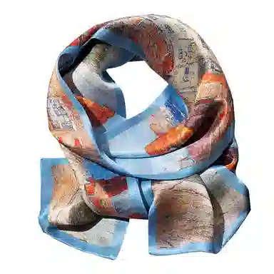 一米画纱 时尚百搭真丝双层喷绘飘带优雅气质长条领巾轻盈装饰 桑蚕丝 丝巾 女款