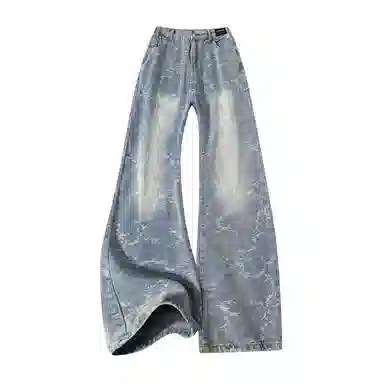 【提花万针刺绣黑牛】布客行 美式高街水洗花卉显高显瘦修身直筒垂感柔软舒适休闲百搭无性别主义微喇阔腿纽扣松紧腰牛仔裤 男女同款