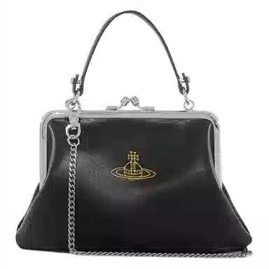 Vivienne Westwood Granny Frame Silver Hardware PU Wallet Tote Black Yellow