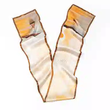 一米画纱 时尚百搭真丝双层喷绘飘带优雅气质长条领巾轻盈装饰 桑蚕丝 丝巾 女款