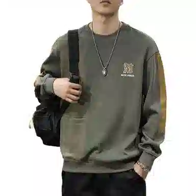遨宇 美式复古休闲拼接口袋男士极简风圆领宽松卫衣 男款