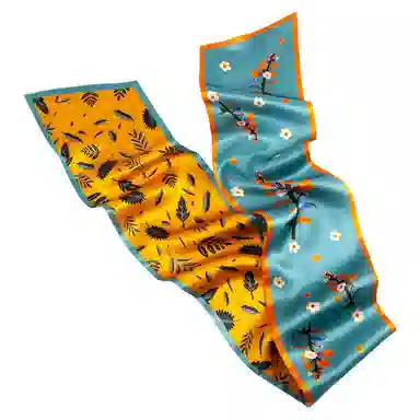 一米画纱 时尚百搭真丝双层喷绘飘带优雅气质长条领巾轻盈装饰 桑蚕丝 丝巾 女款